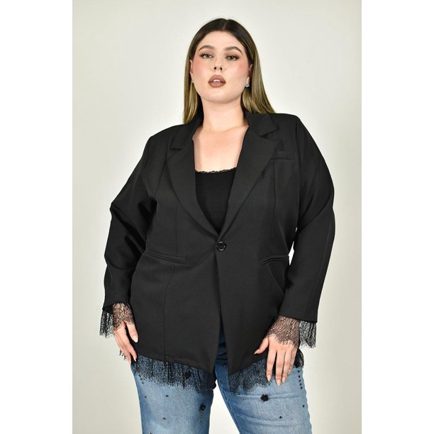 Blazer con detalle de encaje Roman Fashion /Tallas Extras, 2822 (Negro) negro 40