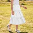 thumbnail image 1 of Falda midi vaquera escalonada para niñas, cintura alta elástica, corte en A, falda larga informal, suave, transpirable, con volantes, color negro, tallas de 4-5 a 14-15 años., 1 of 5