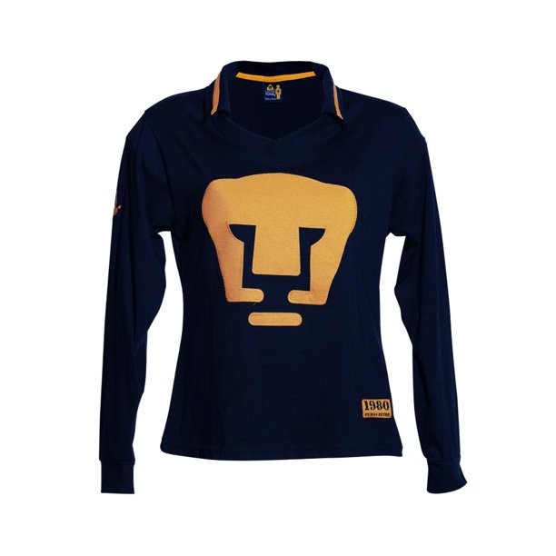 Jersey Pumas Retro 1980 Old School Sports Para Mujer Talla GD Azul marino/dorado