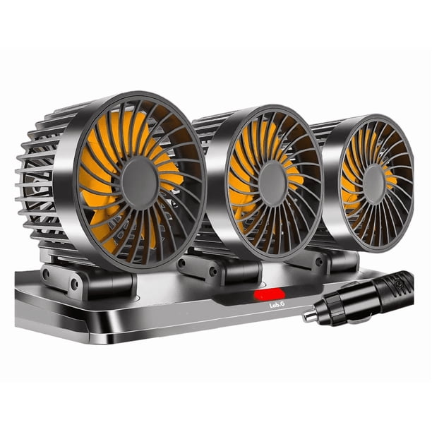 Ventilador Para Auto De 3 Cabezas Ajustables Portátil 12/24v Lab.G, Negro con aspas naranjas