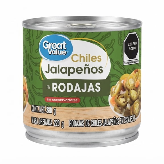 Chiles jalapeños Great Value en rodajas 380 g