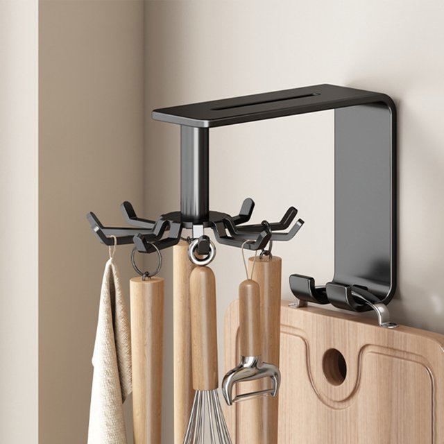 Soporte colgante para utensilios de cocina | Organizador de pared giratorio 360° | 10 ganchos de acero inoxidable | Multifunción para cucharas, ollas y toallas | Almacenamiento que ahorra espacio |