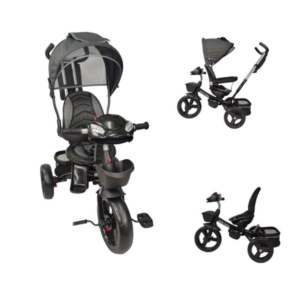 Triciclo para Niños The Baby Shop para bebés, evolutivo Luz y Sonido Negro - 7 en 1