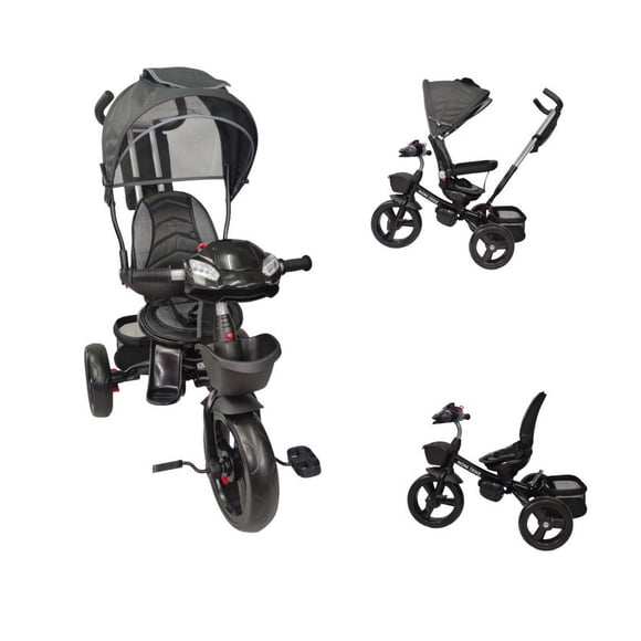 Triciclo para Niños The Baby Shop para bebés, evolutivo Luz y Sonido Negro - 7 en 1