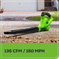 thumbnail image 2 of Sopladora/barredora de hojas Greenworks, 40 V, 150 MPH, ligera, 2 of 9