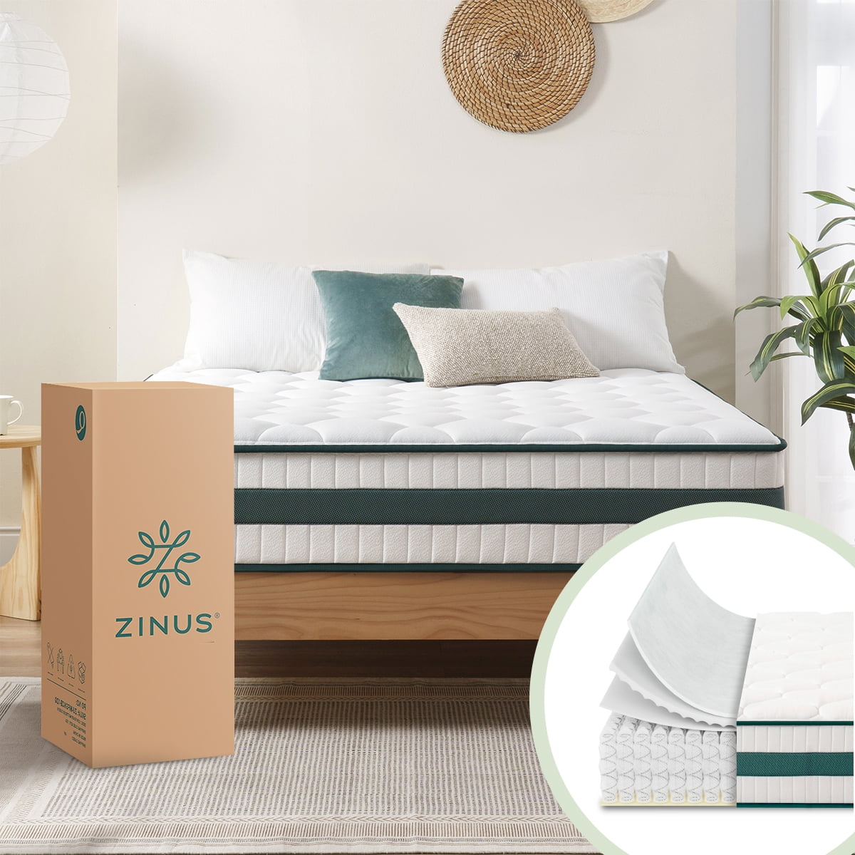 Zinus Comfort Colchón en Caja Individual con 3 capas de Memory Foam y Resortes Independientes, 30 cm de Altura Total, Aislamiento de Movimiento, Firmeza Media y Transpirable. Certificación CertiPur