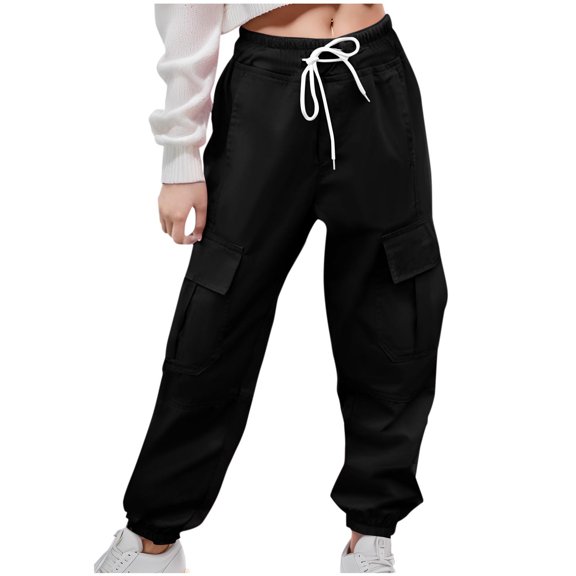 Pantalones cargo niños, casuales duraderos, múltiples bolsillos, cintura ajustable, tela elástica suave, outdoor, negro, tallas 3-4 a 11-12 años.