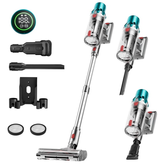 Aspiradora Inalámbrica V6 - 45 kPa Super Succión 600 W, 70Min Pantalla LED | Autoestable Gris para Suelos Duros