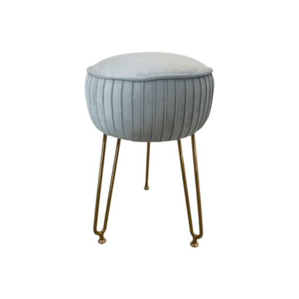 Banco Otomano Yuna Azul Pastel | Puf Velvet Tapizado con Patas Doradas
