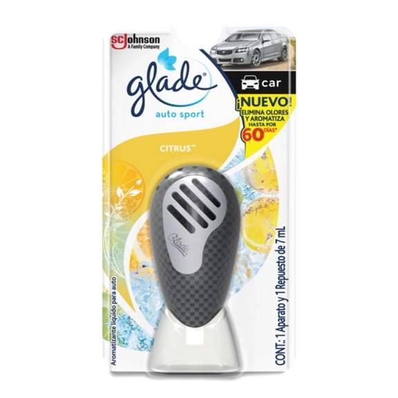 Aromatizante Líquido Para Auto Glade® Auto Sport Citrus Aparato y Repuesto de 7 mL