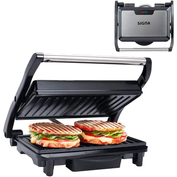 Parrilla Sandwichera Electrica Panini Antiadherente De Acero Gris
