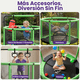 thumbnail image 2 of Trampolín Brincolín Infantil Hurtle, 140cm de Diamentro con Red de Seguridad, Barral de Altura Ajustable 157-168cm, Incluye Saco de Boxeo, Hamaca, Aros y 20 Pelotas, Soporta 55Kg, Interior y Exterior, 2 of 7