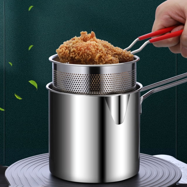 Deep Fryer With Basket Mini Deep Fryer 304 Stainless Steel Small Deep Fryer Multi-functional Cookware For Grilling Chicken Legs Fries And Chicken Cutlets.