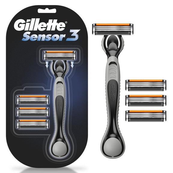 Rastrillo Gillette Sensor3, 1 Mango + 4 Repuestos con 3 Hojas para Rasurar a l Ras