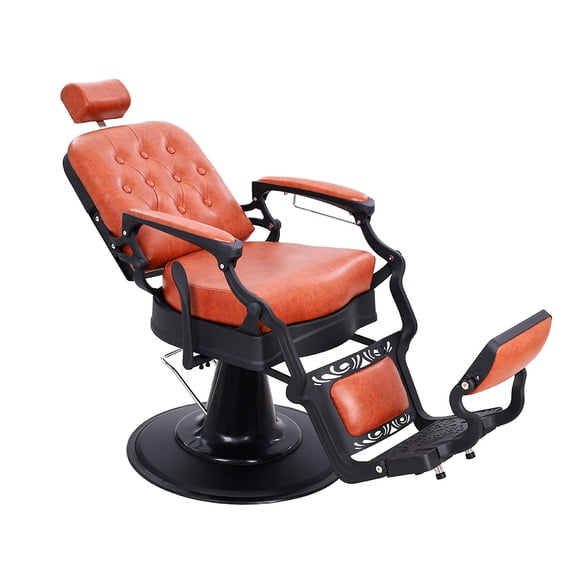 Sillon De Barberia Hidraulico Reclinable Super Reforzado Color Marrón Forma De La Base Redonda Tipo De Respaldo Grande Cuadrado