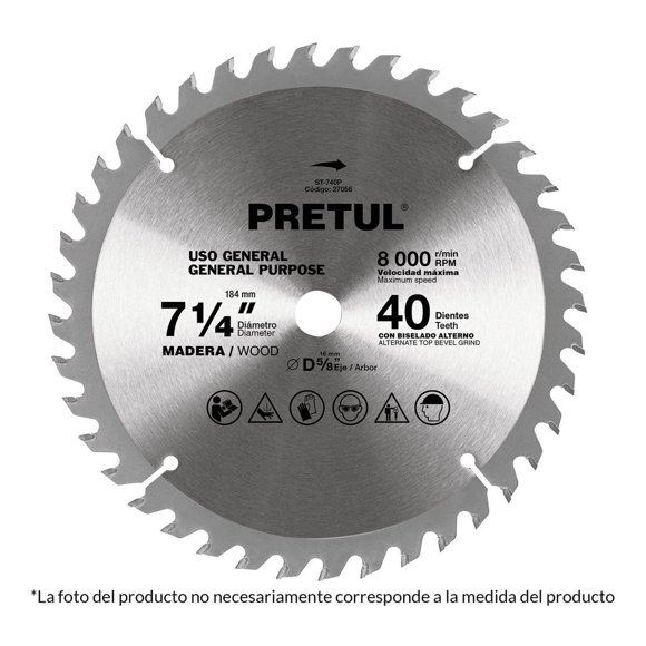 Disco Sierra P/madera 7-1/4 60 Dientes C5/8 Pretul