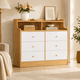 thumbnail image 1 of Cómoda de 6 Cajones con Estantes Abiertos, Mueble de Almacenamiento Multifuncional para Dormitorio, Sala, Pasillo o Entrada, Color Madera Natural y Blanco, 113 x 40 x 90 cm, 1 of 9