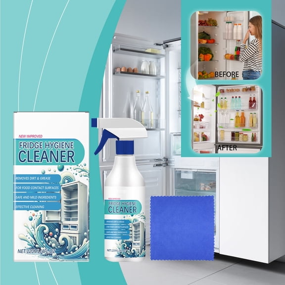 Spray limpiador para refrigeradores para manchas y suciedad difíciles: solución de limpieza para la cocina que elimina olores y la suciedad incrustada en superficies interiores.