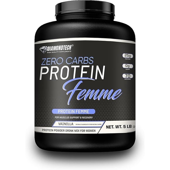 Proteína Femme Diamondtech mujer whey zero carbs 5lbs con Colágeno hidrolizado VAINILLA