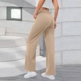 thumbnail image 4 of Amzcrzy Pantalones Vestir Mujer Color Liso S-2XL - Cintura Alta Elástica, Pliegues Frontales, Sin Cremallera, Bolsillos, Para Trabajo Marrón, 4 of 5
