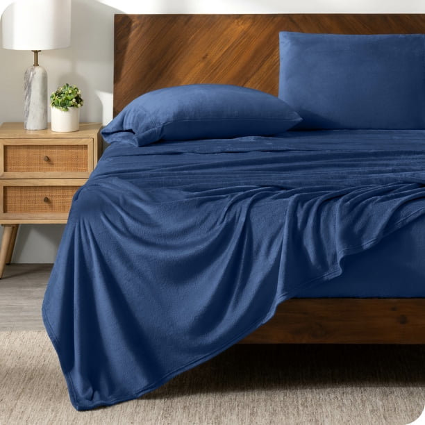 Juego de Sábanas de Felpa de Microfibra Ultra Suave Bare Home Tamaño Queen Azul Oscuro