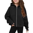 thumbnail image 1 of Sudadera de manga larga con cuello redondo y media cremallera para niñas de 5 a 14 años, sudadera corta de felpa suave y ligera con bolsillo, como se muestra en la imagen, de 5 a 13 años., 1 of 4