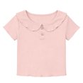 thumbnail image 3 of Playeras con Cuello para Niñas - Playeras Acanaladas de Cuello Redondo y Manga Corta para Niña, Playera Corta Ajustada Casual de Verano con Botones Ornamentales Rosas 1 Año, 3 of 8