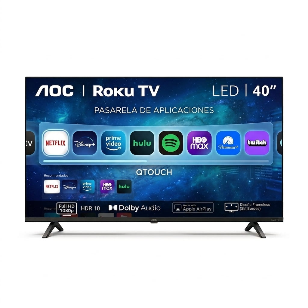Smart TV AOC 40 Pulgadas LED FHD Roku TV 40S5045 - Compatible con Alexa, Google Home, Airplay
