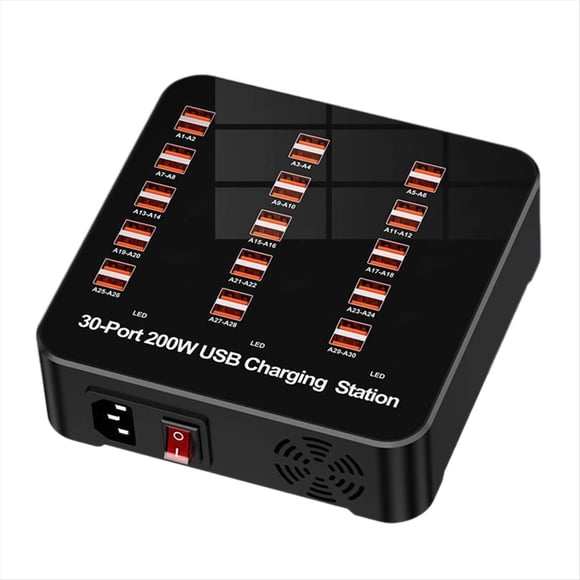 Cargador USB Tipo C de 30 Puertos, Multipuerto, 200 W, Estación de Carga de Escritorio de Alta Potencia con Ventilador