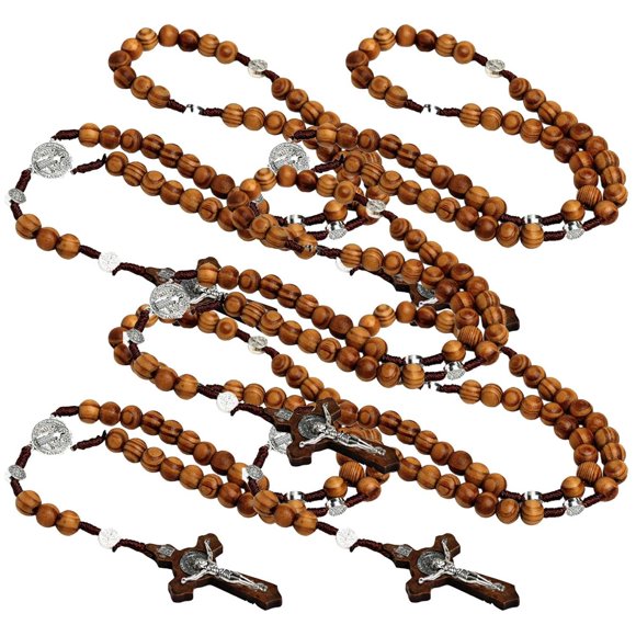 Rosarios para Regalo CatholicDivin02 5Pzas 45cm 5.3x3.1cm Cruz Cuentas 10mm Madera Café.
