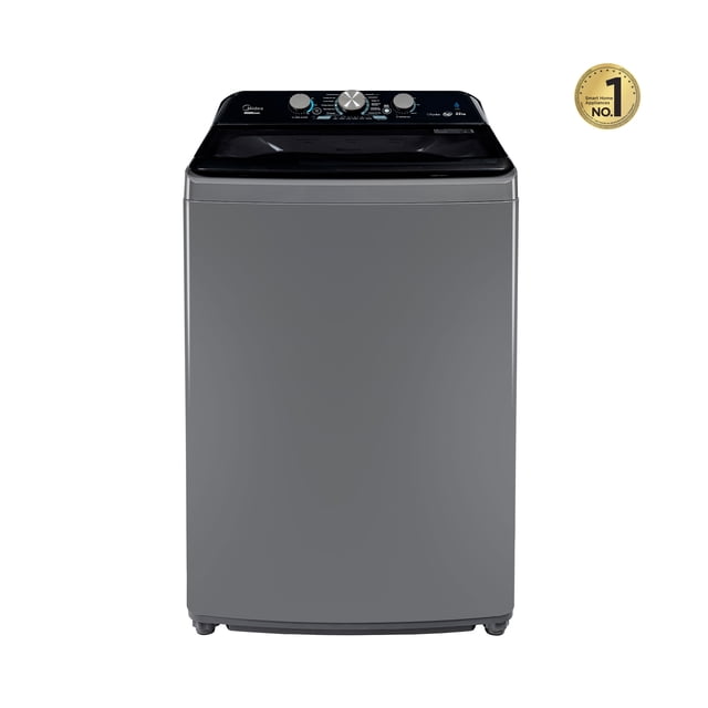 lavadora carga superior midea 22kg vortex wash agitador gris Lavadora de carga superior gris Midea con agitador y panel superior de perillas; capacidad 22 kg, 12 ciclos de lavado y tapa de cristal templado; especifica sistema Deep Clean 360° y multidosis automático en sus prestaciones; ideal para ropa delicada y edredones voluminosos; a menudo se usa también para lavar cobijas y cargas voluminosas.