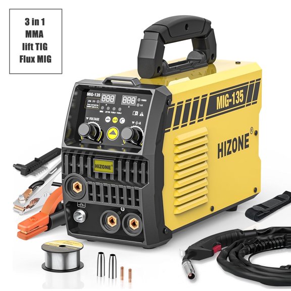 Hizone 3 en 1 MIG Welder 110V Flux Core MIG/Lift TIG/Stick Máquina de Soldar sin Gas con Cable de Soldadura