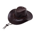 thumbnail image 2 of Sombrero de vaquero de cuero de PU Sombreros de jazz Sombrero de sol ligero y versátil para exteriores con correa para la barbilla Sombrero de Café, 2 of 8