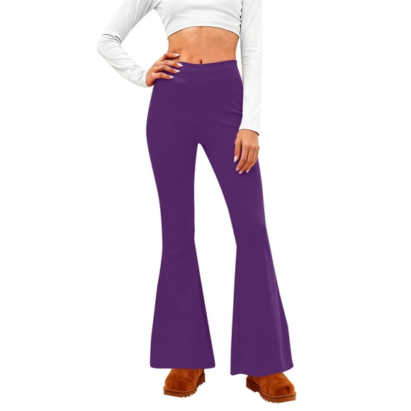 Amzcrzy Pantalones Acampanados Para Mujer Pantalones De Yoga Elásticos, De Pierna Ancha Y Cintura Alta, De Color Liso, Que Controlan El Abdomen Pantalones Ligeros Y Suaves Para Mujer S-2XL Morado