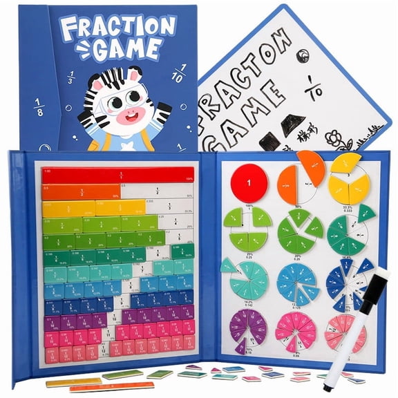 Juego de fichas y círculos magnéticos de fracciones | Juegos de aprendizaje con materiales manipulativos matemáticos para niños | 102 piezas con tarjetas de actividades y marcador de borrado e
