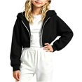 thumbnail image 2 of Sudadera con capucha y cremallera de manga larga de color liso para niñas, estilo casual y holgado, ideal para invierno, tallas 120-170., 2 of 5