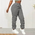 thumbnail image 2 of Amzcrzy Pantalones Cargo Mujer Color Liso Ligeros Senderismo Detalle Fruncido Cintura Elástica Cordón Cómodos Jogging Tallas S-2XL Gris, 2 of 7