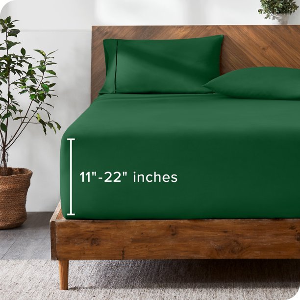 Bare Home Sábana Ajustable Bolsillo Extra Profundo de 22, Colección Premium 1800, Tamaño Queen, Verde Bosque