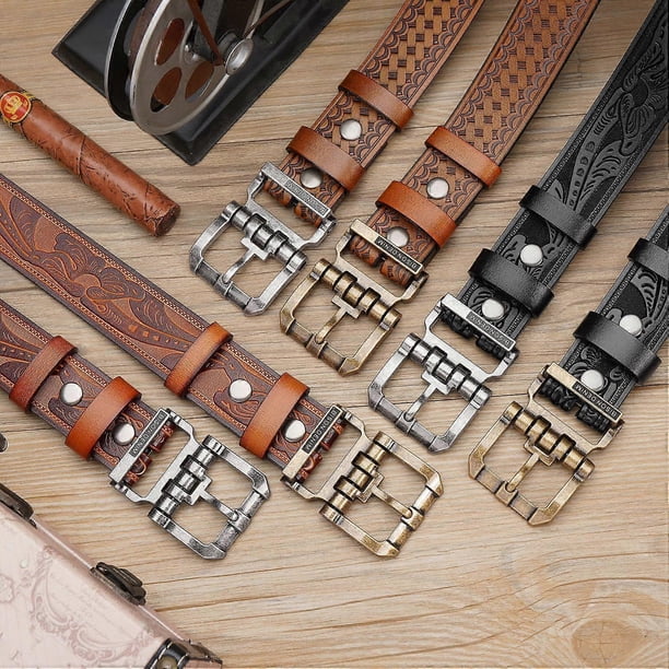 Imagen 5 de Men's Genuine Leather Belt, Classic Western Cowboy Dress Belts, Heavy Duty Buckle Jeans Casual Handmade Belt