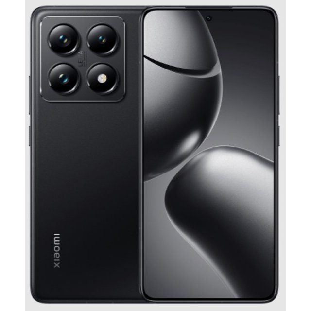 smartphone xiaomi 14t pro 1tb 12gb negro, vista frontal y posterior centrada; pantalla AMOLED 6.67'' encendida con orificio de cámara frontal central, módulo de cámaras Leica de cuatro lentes y sensor 50 MP en la esquina trasera, acabado negro mate y logotipo Xiaomi. Pantalla de alta frecuencia y batería 5000 mAh con carga rápida; a menudo usado como dispositivo principal para gaming y streaming.