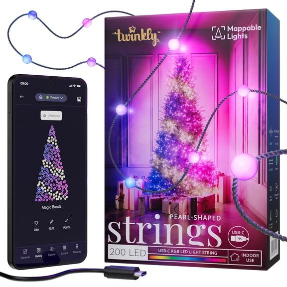 Cadena de luces LED Twinkly Pearls 200 USB-C de 12 m, RGB, multicolor