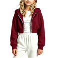 thumbnail image 1 of Sudadera con capucha y cremallera de manga larga de color liso para niñas, estilo casual y holgado, ideal para invierno, tallas 120-170., 1 of 5