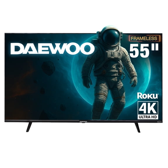 Daewoo  Smart TV 55 pulgadas  4K UHD LED  Roku TV  Dolby Audio  WiFi  4 HDMI 2 USB AV  Netflix YouTube Prime Video  Modelo DAW55UR