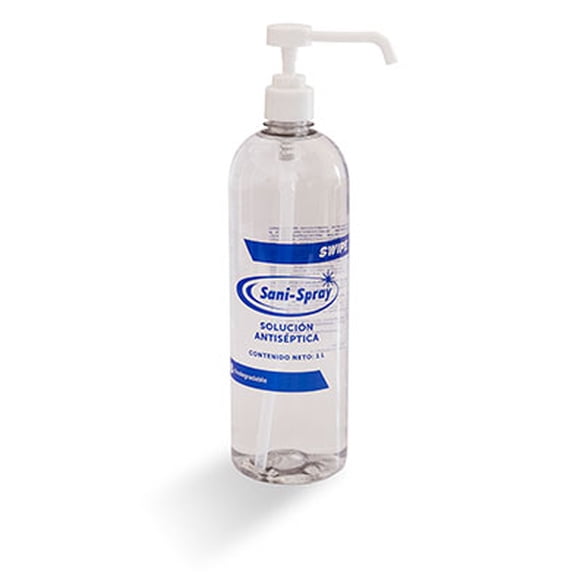 Sani-Spray con Válvula 1L, sanitizante líquido para manos de amplio espectro germicida.