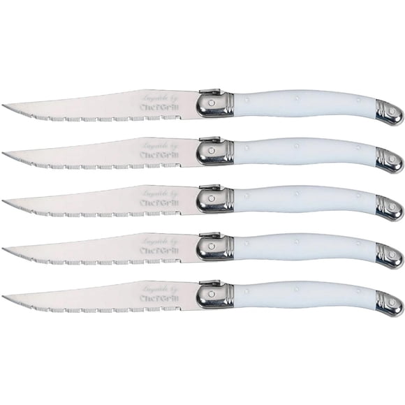 Par de Cucchillos para Cocina LaguioleWhite 5Pzas 23 cm Blanco Acero Inoxidable Cuchillo para carne.