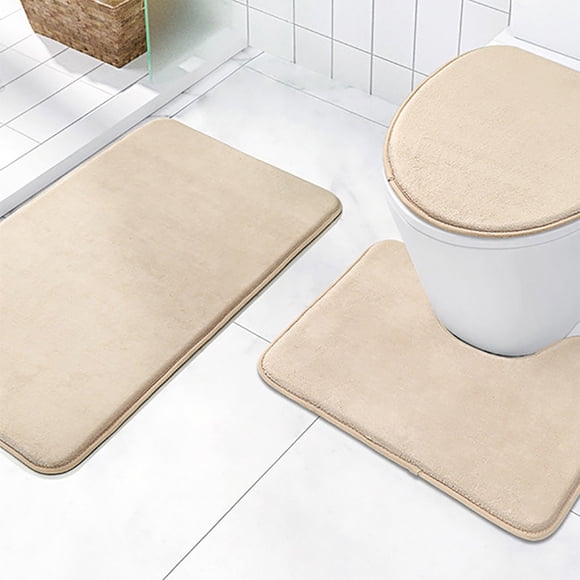 Juego de 3 alfombrillas de baño | Alfombras absorbentes y antideslizantes de poliéster | Modernas fundas para alfombras de baño en gris oscuro, caqui y verde | Alfombrillas de secado rápido para