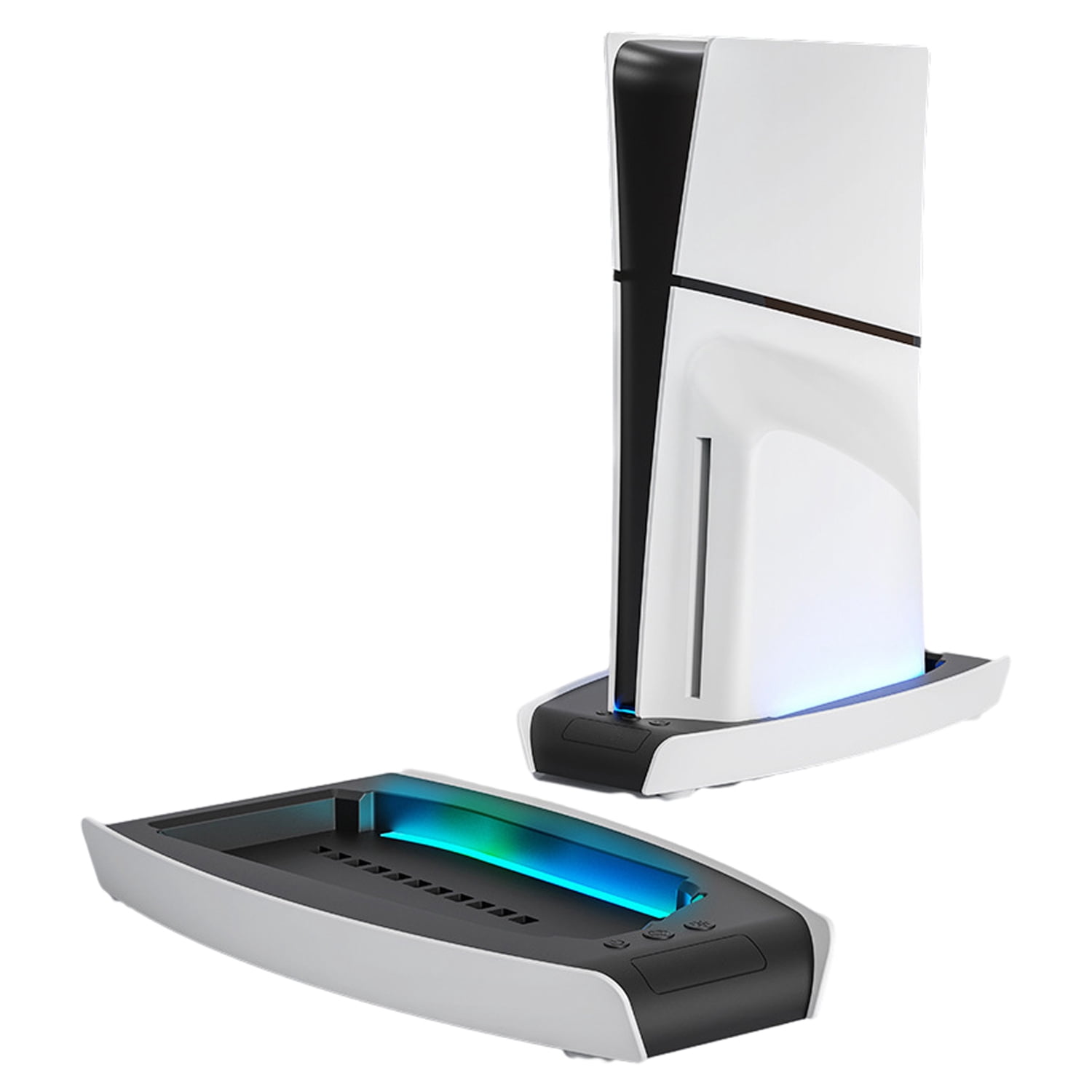 Soporte de almacenamiento para PS5 Slim con luces RGB y ventilación: soporte vertical para consola y base de refrigeración para PlayStation 5 Slim