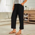 thumbnail image 1 of TaTaai Spring Fall Women's Linen Trousers Elastic Waist Wide Leg Straight Cut Loose Fit Ankle Length Casual Pants Solid Color Versatile Staple for Daily Style Gift, 1 of 9