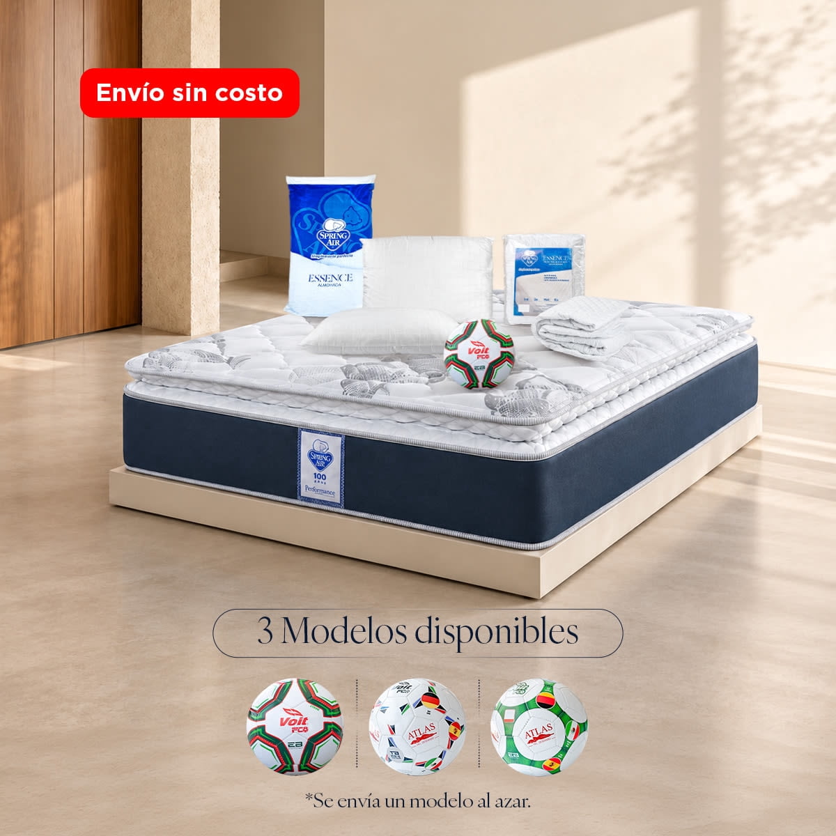 Colchon Matrimonial Spring Air modelo Smith + 2 Almohadas + Cubre colchon