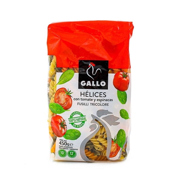 Pasta Hélices Gallo con tomate y espinacas 450 g